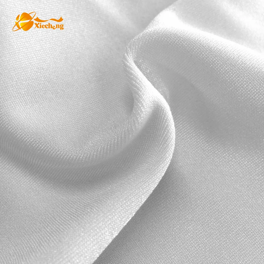 white shiny polyester stretch tricot sportswear fabric
