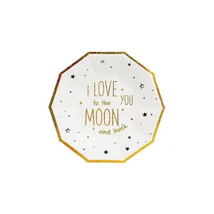 YR Disposable 7inch Gold Glitter Paper Plate For Wedding Valentine's Day