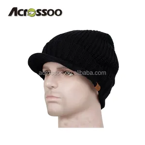 customized Winter Outdoor Knit Visor Hat Billed Beanie with Brim