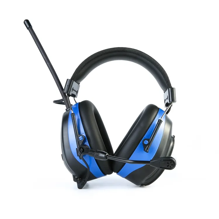 Protetor auditivo azul para os ouvidos, headset com redução de ruídos e segurança, proteção auricular de am/fm com microfone externo
