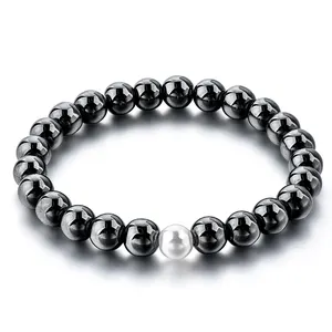 Gun Metal Magnetic Hematite Chakra Stone with pearl Bead Bracelet Luck Men's magnetic therapy bracelet