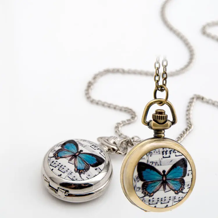 lovely butterfly pocket watch, cute pocket watch butterfly pendant necklace watch