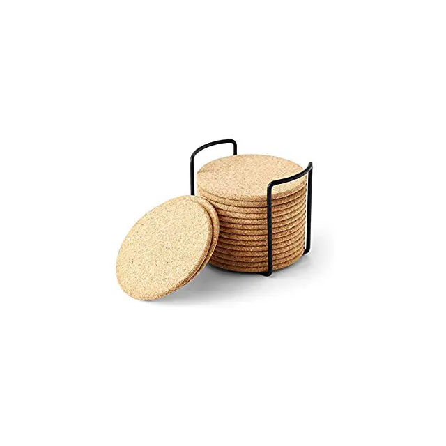 Coaster Cork Tự Nhiên Với Giá Đỡ Coaster Hấp Thụ Cho Rượu Vang Tốt Nhất Cho Đồ Uống Trong Nhà Văn Phòng Hoặc Cottage Round Bộ 16 4 Inch