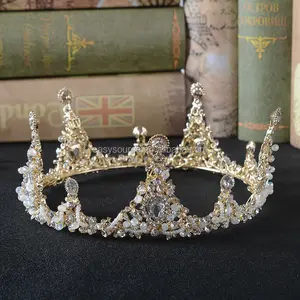 Barock Königin Krone Tiara Handmade Perlen Crown Volle runde große krone