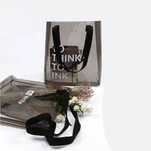 smokey grey transparent pvc tote bag clear with white logo printed