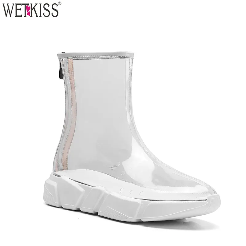 2018 Hot Selling Transparent Clear Color PVC Boots Ankle Platform Women Fashion Boots Casual