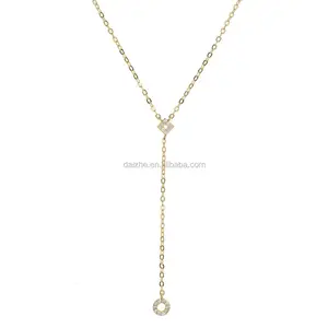 fashion gold filled women adjust long chain y shapoe necklace with cz paved circle wing pendant necklace