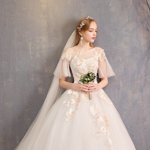 Primavera Nueva Moda Corto Flare Bell Manga <span class=keywords><strong>Vestidos</strong></span> <span class=keywords><strong>de</strong></span> <span class=keywords><strong>novia</strong></span> Simple O-cuello con cordones Volver Vestido <span class=keywords><strong>de</strong></span> <span class=keywords><strong>novia</strong></span> - Product Image 4