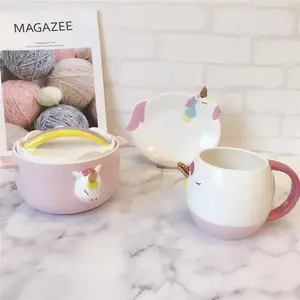 Joinste-tazón de cerámica con forma de unicornio para sopa, tazas y platos, juego de vajilla de dolomita hecha a mano