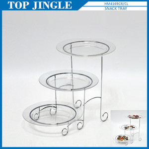 Modern 2 Tiers Rectangle Snack Tray Rack with four Snack <b>Plate</b> - Product Image 4