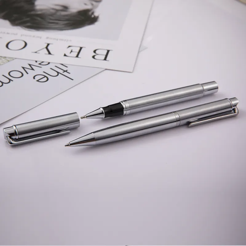 Gümüş çelik metal kalem rulo özel kalemler pantone özelleştirmek kalem