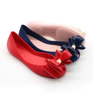 Colorful Red Bowknot Flat PVC Ladies Jelly Shoes