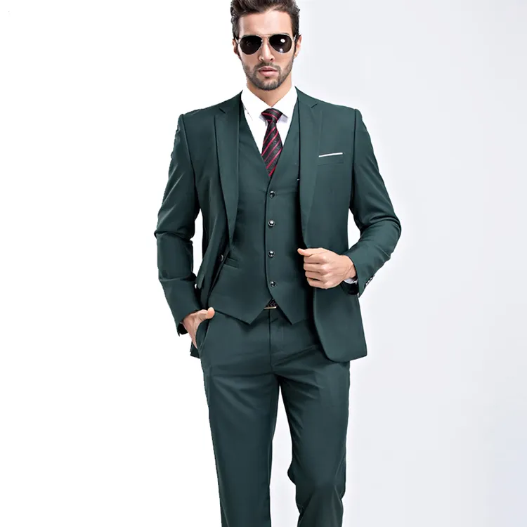 3 parça Slim Fit ordu yeşil erkek takım elbise parti balo smokin erkek günlük günlük takım elbise düğün Suit