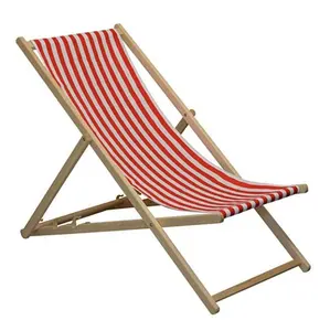 Kursi pantai putih dan merah garis luar kolam, kursi lipat piknik halaman taman dapat dilipat kayu dapat disesuaikan kursi dek matahari