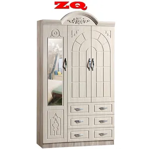 Armoire en PVC classique à personnaliser pour meubles de chambre à coucher, pièces, avec planche à particules, 3 portes MDF, rangement des vêtements avec miroirs