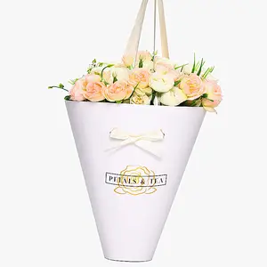 Stamping Favor Logo Packaging Paper Paper Cardboard Ribbon Flower Cone Shape Box Gold Luxury Paperboard OEM Brand Gift & Craft