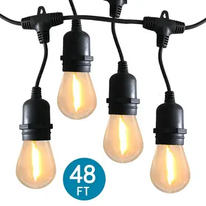 Guirlande lumineuse avec ampoules Edison E27, 15 prises de courant, éclairage d'extérieur, ampoule Edison S14, 48 pieds, prise ue