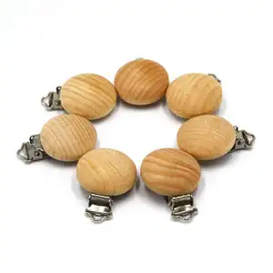 Beech Material Round 35MM Baby Teething Wooden Pacifier Clip