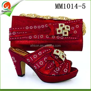 MM1014 Queency Anggur Guangzhou Fashion Sepatu Pesta Italia dan Tas Clutch Afrika Pencocokan Sepatu dan Tas Set