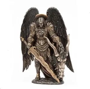 Aartsengel Saint Michael Standbeeld Slain Draak Satan Hoofd Beeldje