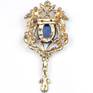 WBR-1456 de broche vintage en résine bleue avec centre en or et strass pour femmes - Product Image 4
