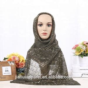 スタイリッシュなファッション光沢のあるラップショールレディースキラキラシマースカーフトルコイスラム教徒女性ヒジャーブ - Product Image 2