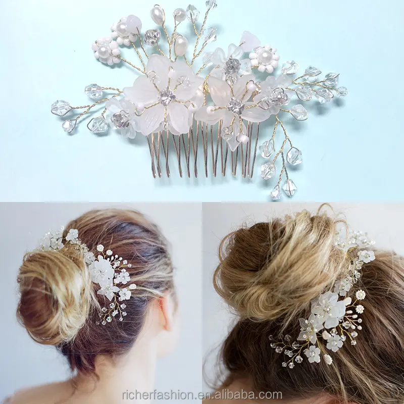 Handmade花Rhinestone Wedding Bridal Hair Side Tiara Comb