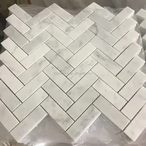 Marbleモザイクタイル30 × 30 Herringbone Carrara White Cheap Mable Mosaics Tile Kitchen大理石モザイク