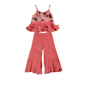 latest sexy sunny girl suits baby girl clothing sling top with wide leg trousers korean children clothing