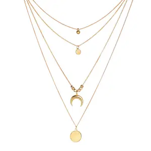 Beautiful style Personalized multi-layer gold necklace Moon Round Pendant Women's Necklace