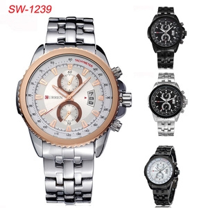 WJ-6154 CURREN 8056 moda maschile in acciaio pregiato importazione orologio da polso calendario tre occhi <span class=keywords><strong>orologi</strong></span> da uomo - Product Image 6