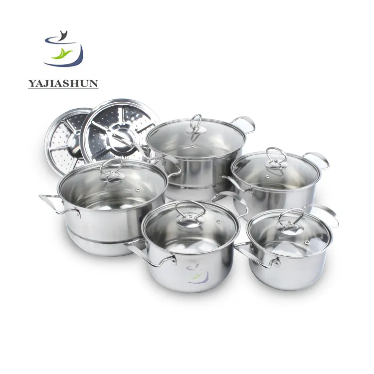 Indonesia Bahagia Baron 12 Pcs Peralatan Masak Set Stainless Steel Dapur Set Peralatan Masak dengan Steamer Memasak Pot Panci Susu