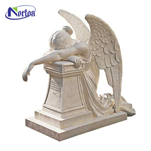 Lápida de granito de piedra natural tallada a mano, lápida de Ángel arrodillado de mármol blanco, estatua de Ángel triste de mármol a la venta - Product Image 6