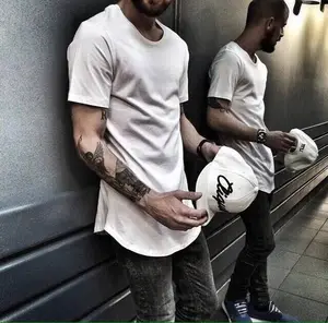 Camiseta de Kanye West para hombre, ropa extendida, dobladillo curvo, Tops de línea larga, camiseta urbana de manga corta