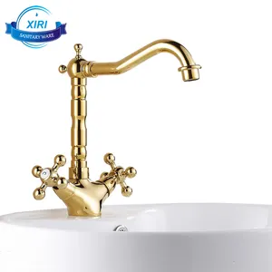 Çin Mutfak Musluk Altın Lavabo Mikser Dokunun Pirinç Çift Kolu Musluk XR-GZ-7306K