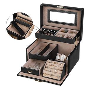 DIY Creative Black Jewelry Box Girls Jewelry Organizer Lockable Mirrored Storage Case for Women