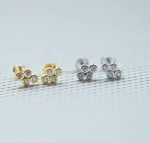 2023 5A cubic zirconia gold silver stamp 925 Sterling Silver cute cz stud earring