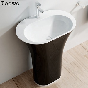 Fregadero de pedestal de pie de piedra fundida compuesto de resina negro, <span class=keywords><strong>lavabo</strong></span> de lavado de manos para baño <span class=keywords><strong>lavabo</strong></span> independiente de superficie sólida - Product Image 3