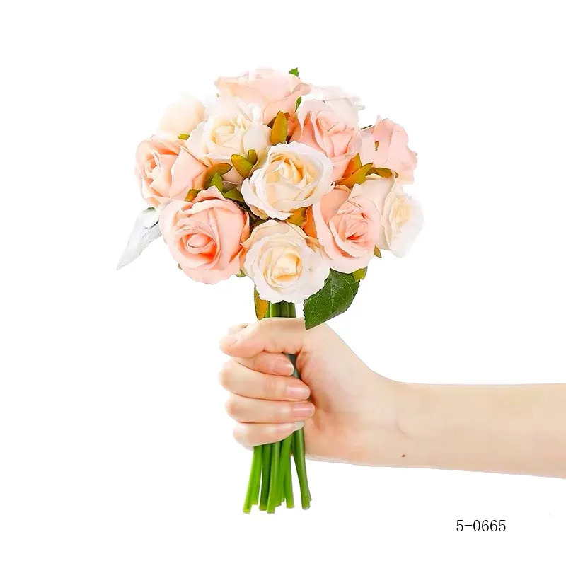Rose Silk Flower 12ヘッドHand Tied Flower BouquetのWedding Supplies Home Hotel Office Wedding Party