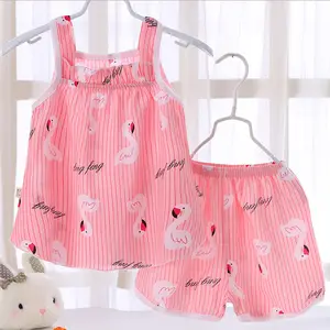 도매 여름 아기 의류 세트 100% 코튼 아기 소녀 슬립 드레스 바지 2pcs 세트 1-3years