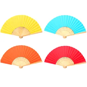 QS merk groothandel hoge kwaliteit bamboe hout ontdoen opvouwbare effen kleur papier fans gift hand ventilator