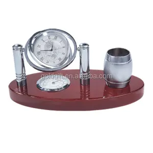 excellent quality luxury Office Desktop stationery gift with clock,world globe,pen holder, notebook