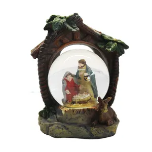 Özel ev kar topu din cam kar küresi ev dekor heykel Retro dini cam kartopu