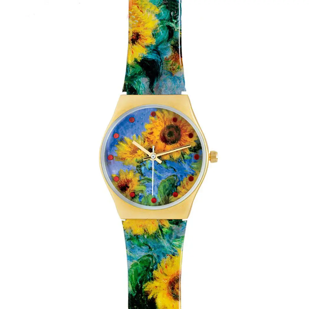 Fashion Retro Monet Sunflower Printed Plastic Strap Watches