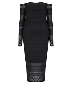 Venta caliente señoras elegante negro manga larga vestido ajustado - Product Image 1