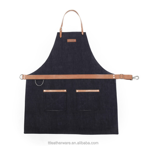 Heavy Canvas Cotton Cooking Apron with Hook Neck Leather Strap - Product Image 3
