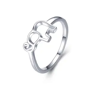 SCR540珠宝批发25纯银大象开口定制可调节空心戒指，独特风格的女孩