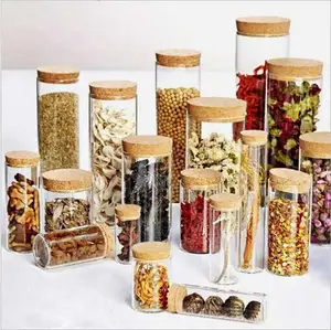 Empty 30ml 50ml 100ml Glass Bottles Dry food Container jar with Cork Stopper Transparent Bottles