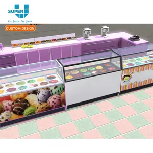 Commercial Shopping Mall Snack Kiosk Counter Bar Fashion Custom Yogurt Ice Cream Shop Counter Design