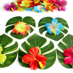 60 pièces de décorations de fête tropicales, feuilles de palmier et fleurs d'hibiscus hawaïennes, ensemble pour fête luau, décoration de table de plage jungle - Product Image 3